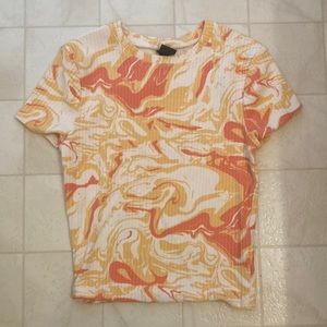 Wild Fable girls pink orange and white swirl u neck shirt